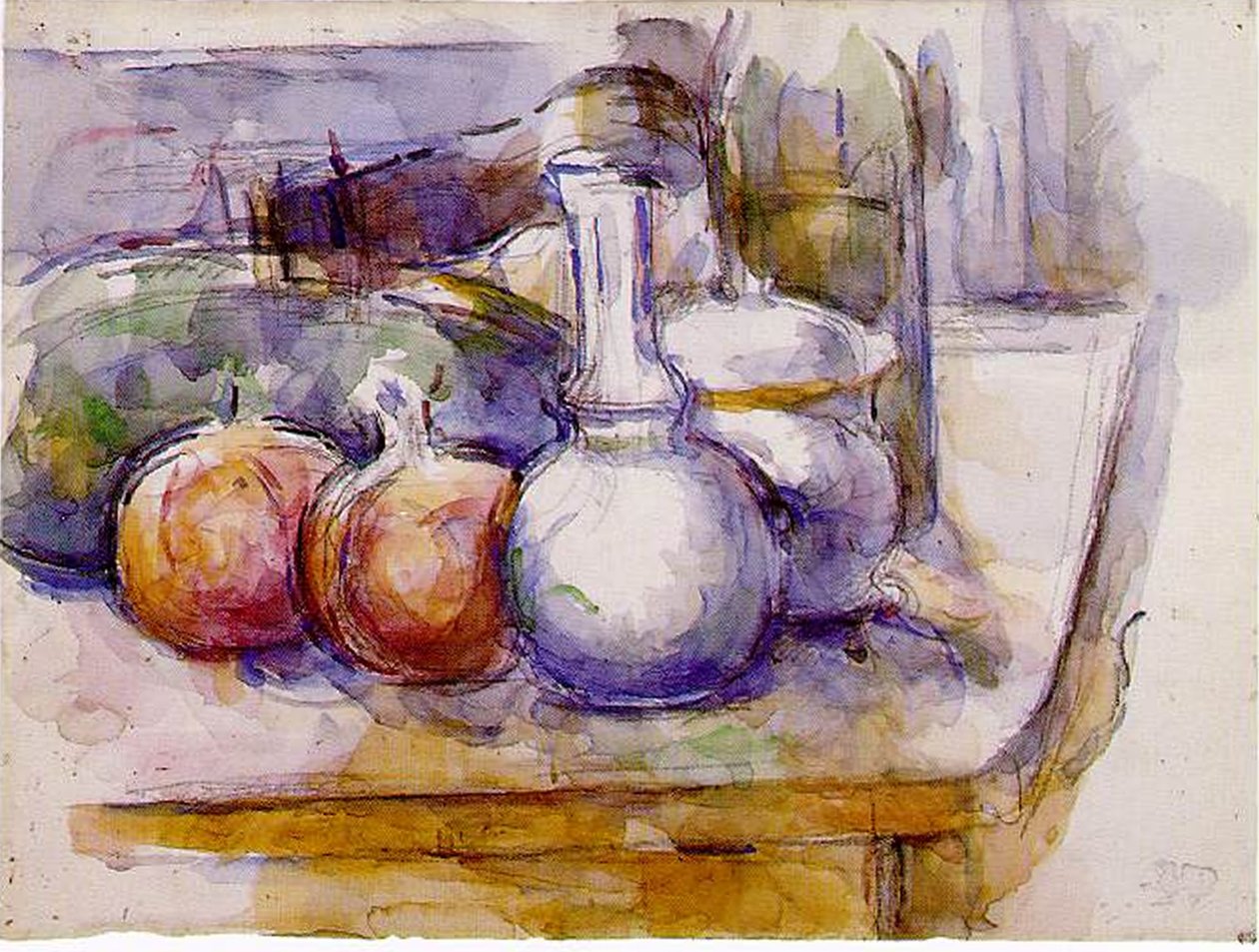 Still Life: Jarra, Garrafa, Romãs, Melancia, 1900-06 (wc e giz preto sobre papel) de Paul Cézanne