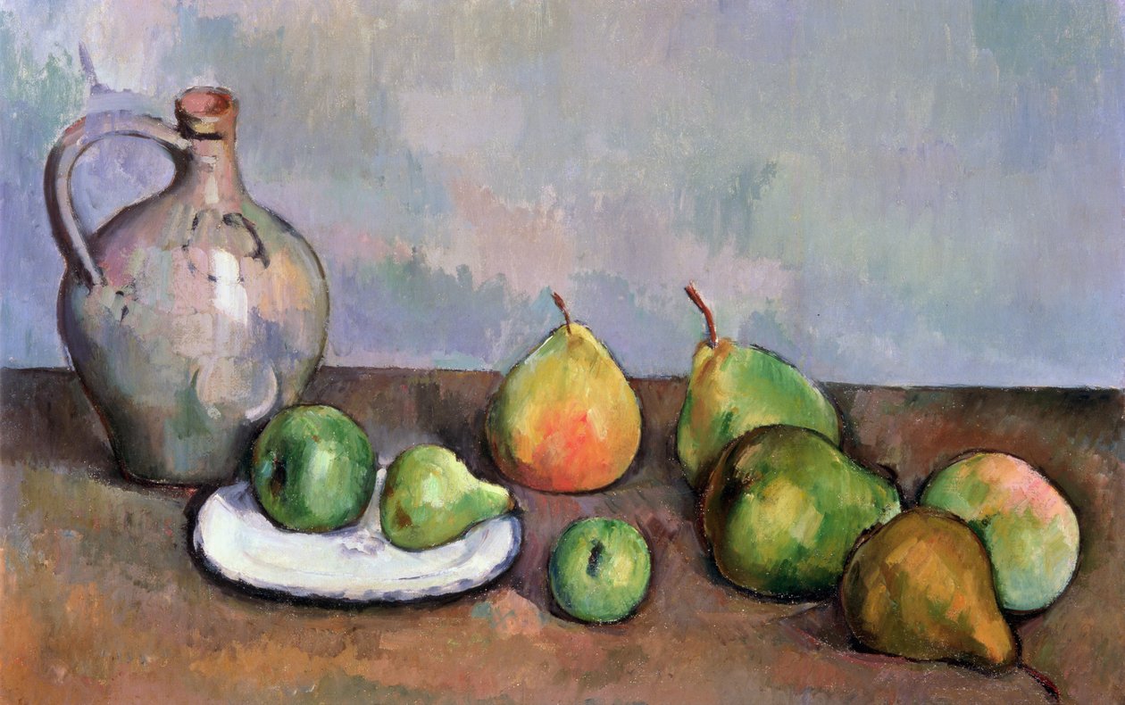 Ainda vida com jarro e frutas, 1885-87 de Paul Cézanne