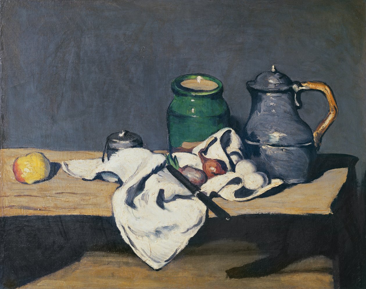 Ainda vida com uma chaleira de lata, 1869 de Paul Cézanne