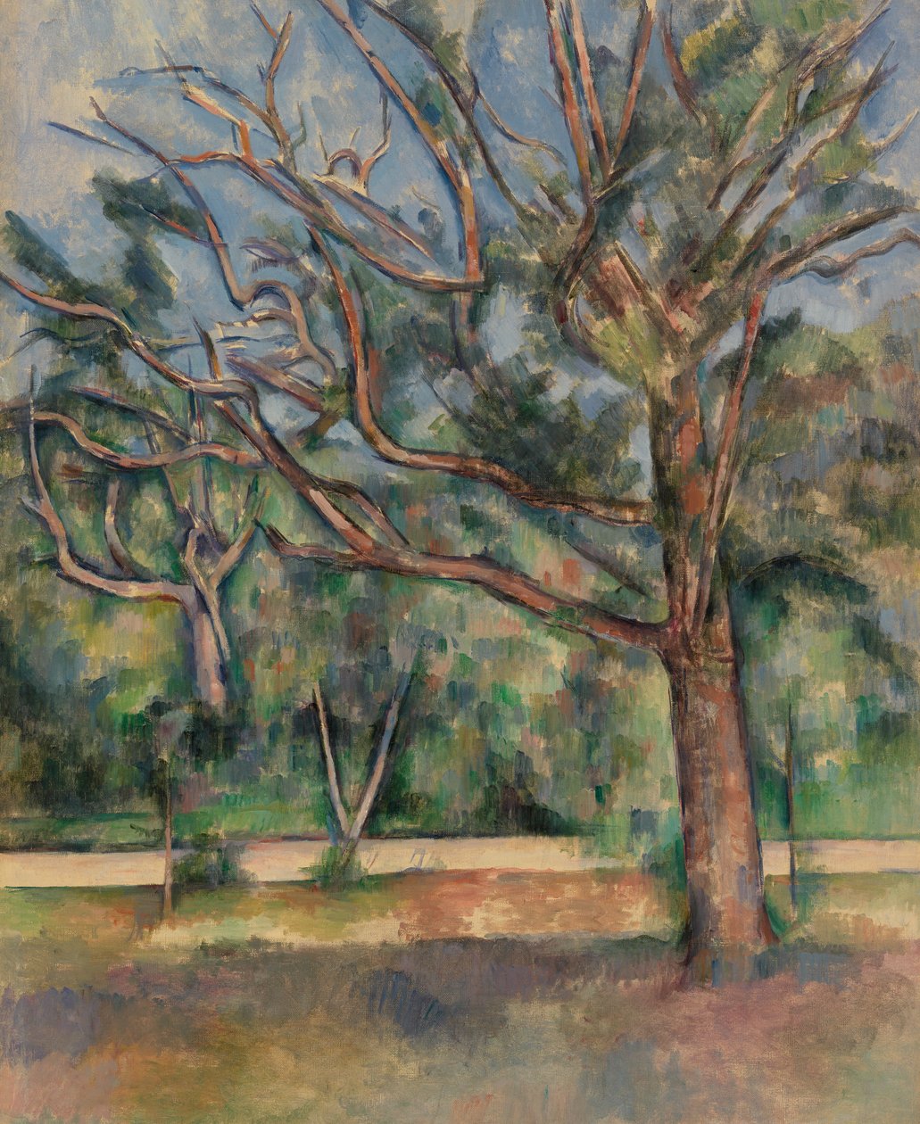 Árvores e estrada, c.1890 de Paul Cézanne