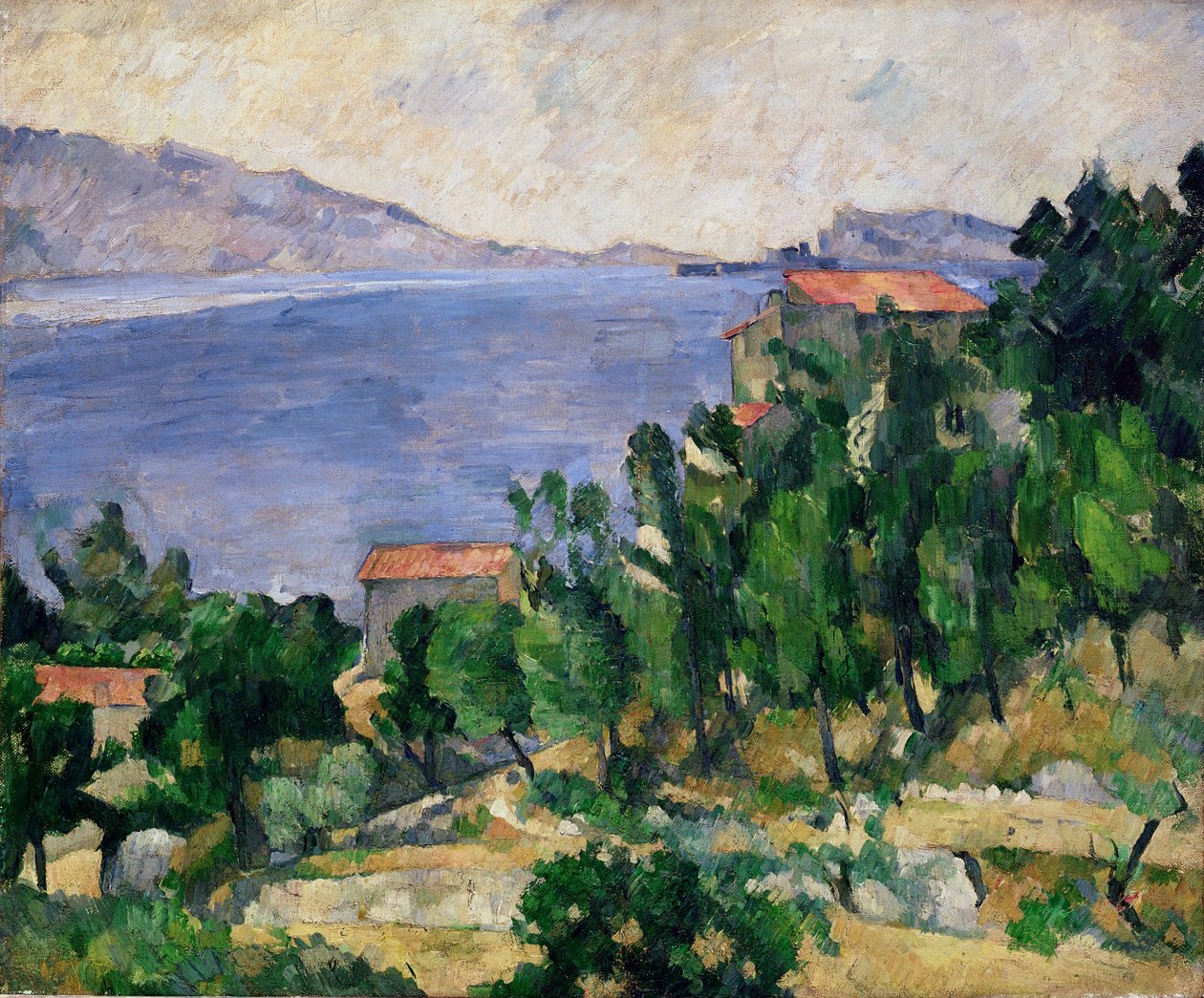 Vista do Monte Marseilleveyre e da Ilha de Maire, c.1882-85 de Paul Cézanne