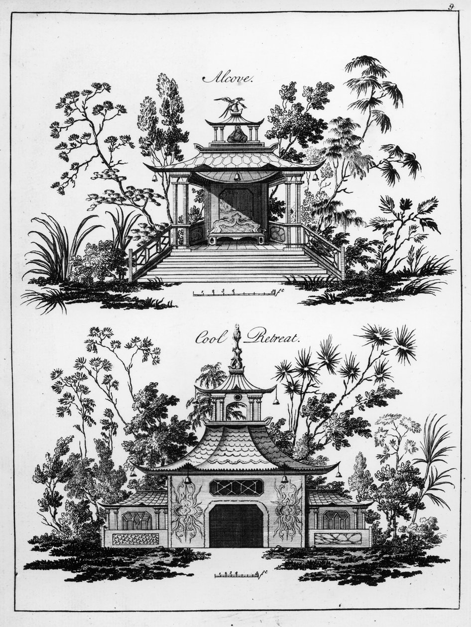 Uma alcova e um refúgio legal, da "arquitetura chinesa, civil e ornamental", publicado em 1759 de Paul Decker