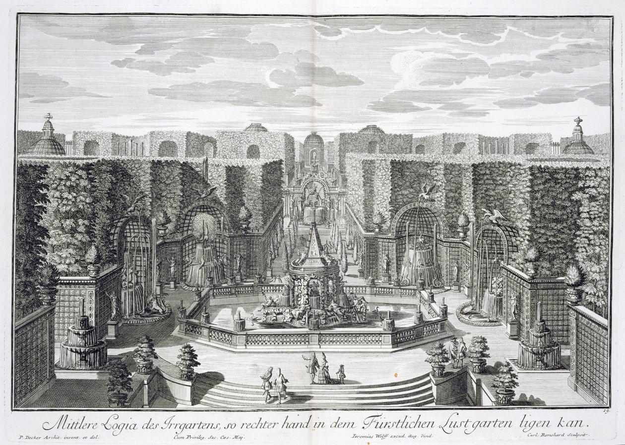 Watergarden alemão, de &39;Furstlicher Baumeister&39;, gravado por Karl Remshard (1678-1735), publicado c.1711-16 de Paul Decker