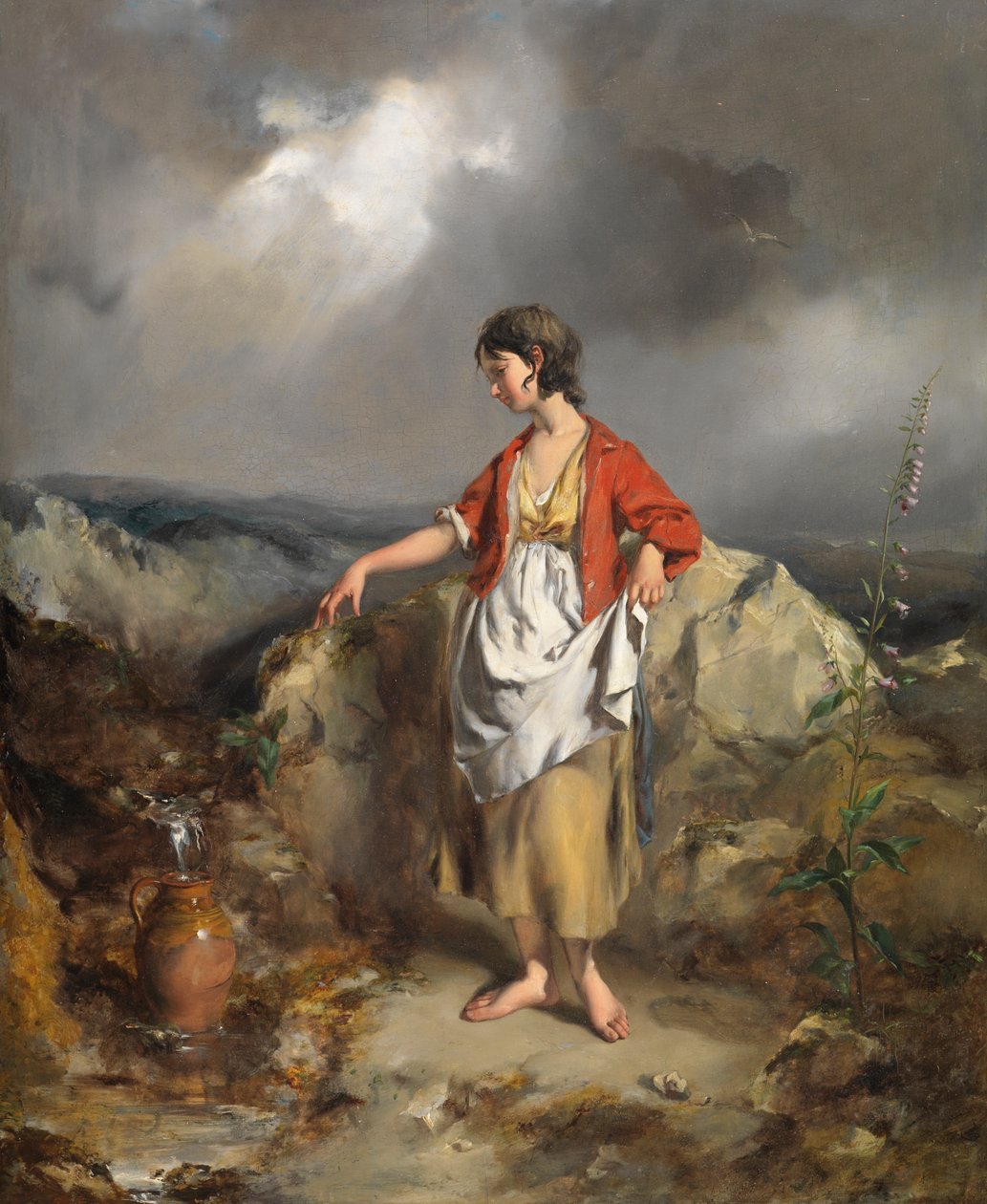 Menina, com, um, jarro, meio, 1840s de Paul Falconer Poole