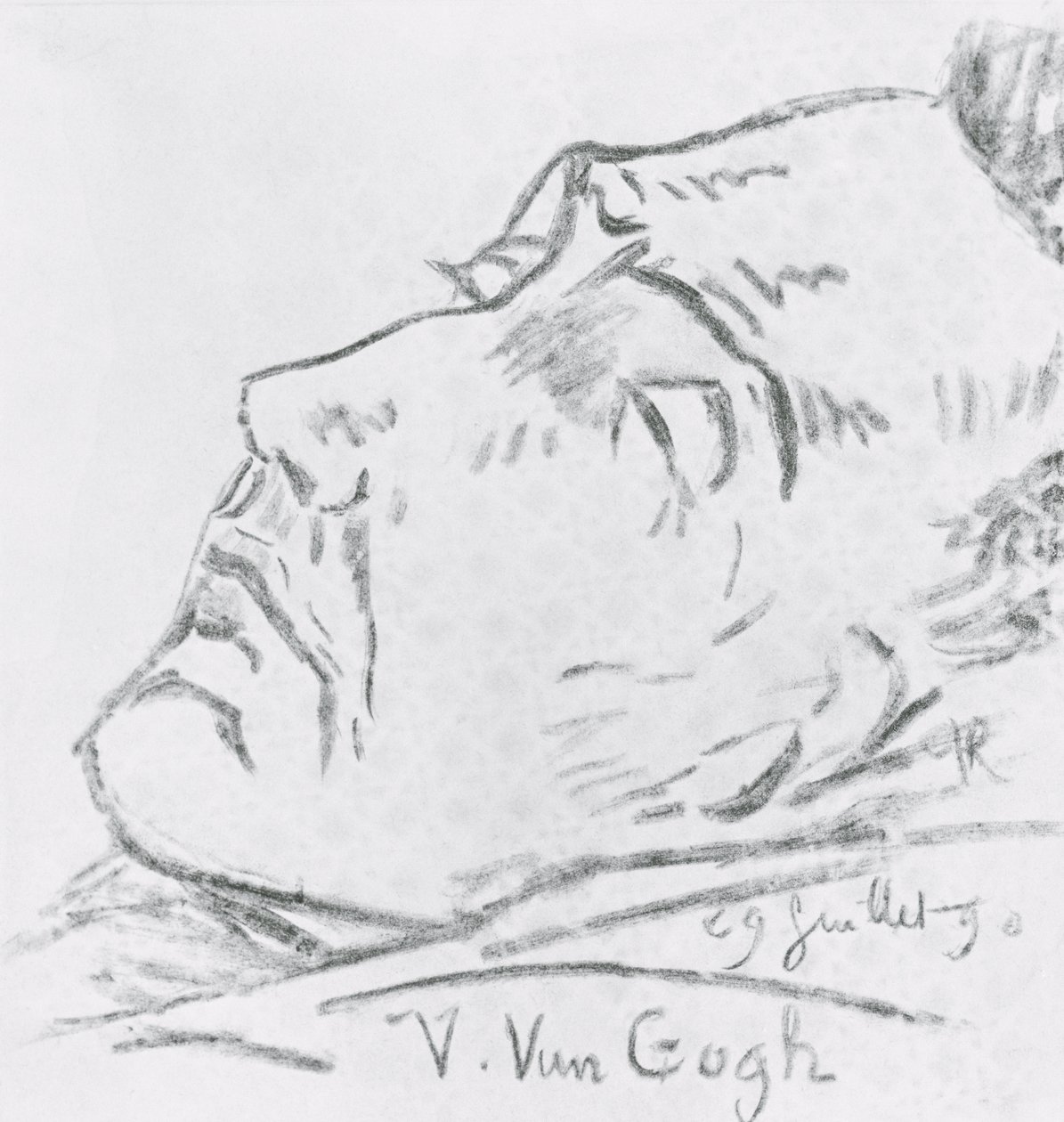 Retrato de Vincent Van Gogh (1853-90) em seu leito de morte, 29 de julho de 1890 (carvão sobre papel) de Paul Gachet