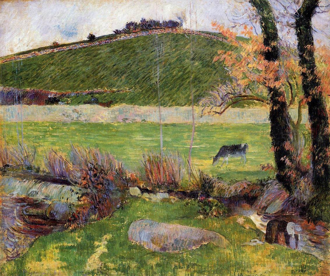 Um prado nas margens do rio Aven de Paul Gauguin