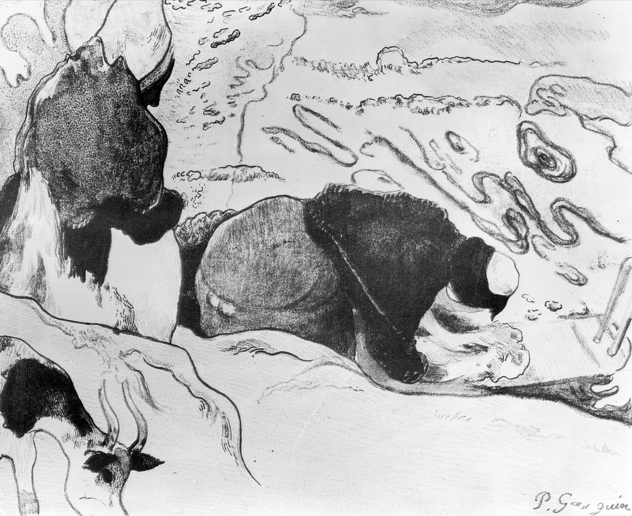 Lavadeiras bretãs, 1889 (zincograph no papel) de Paul Gauguin