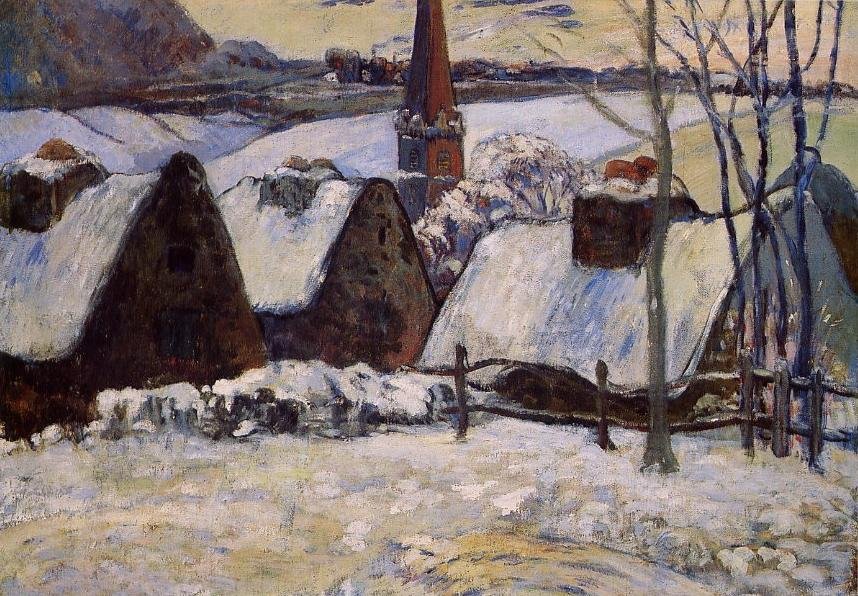 Aldeia bretã na neve de Paul Gauguin