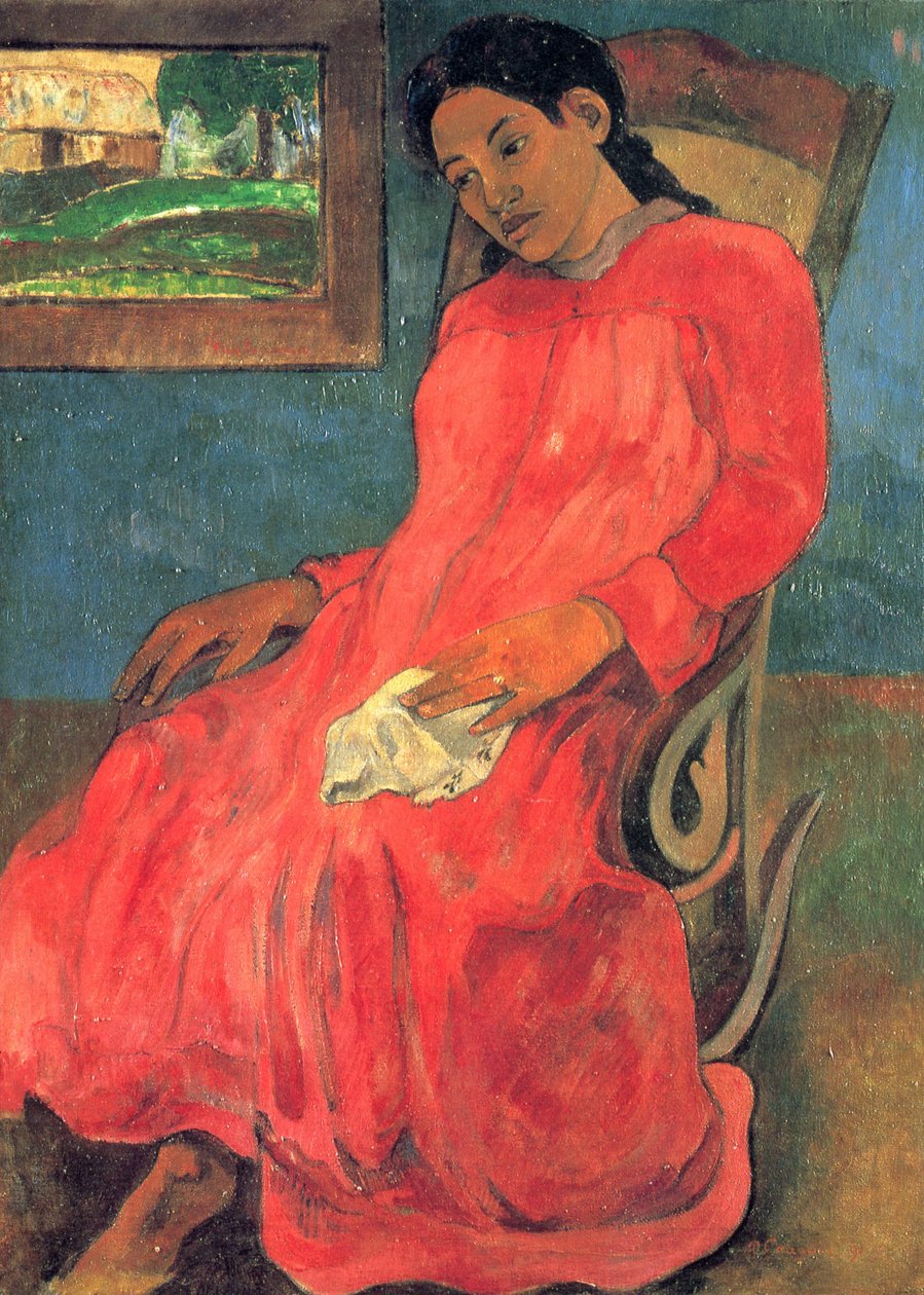 Mulher, em, vestido vermelho de Paul Gauguin