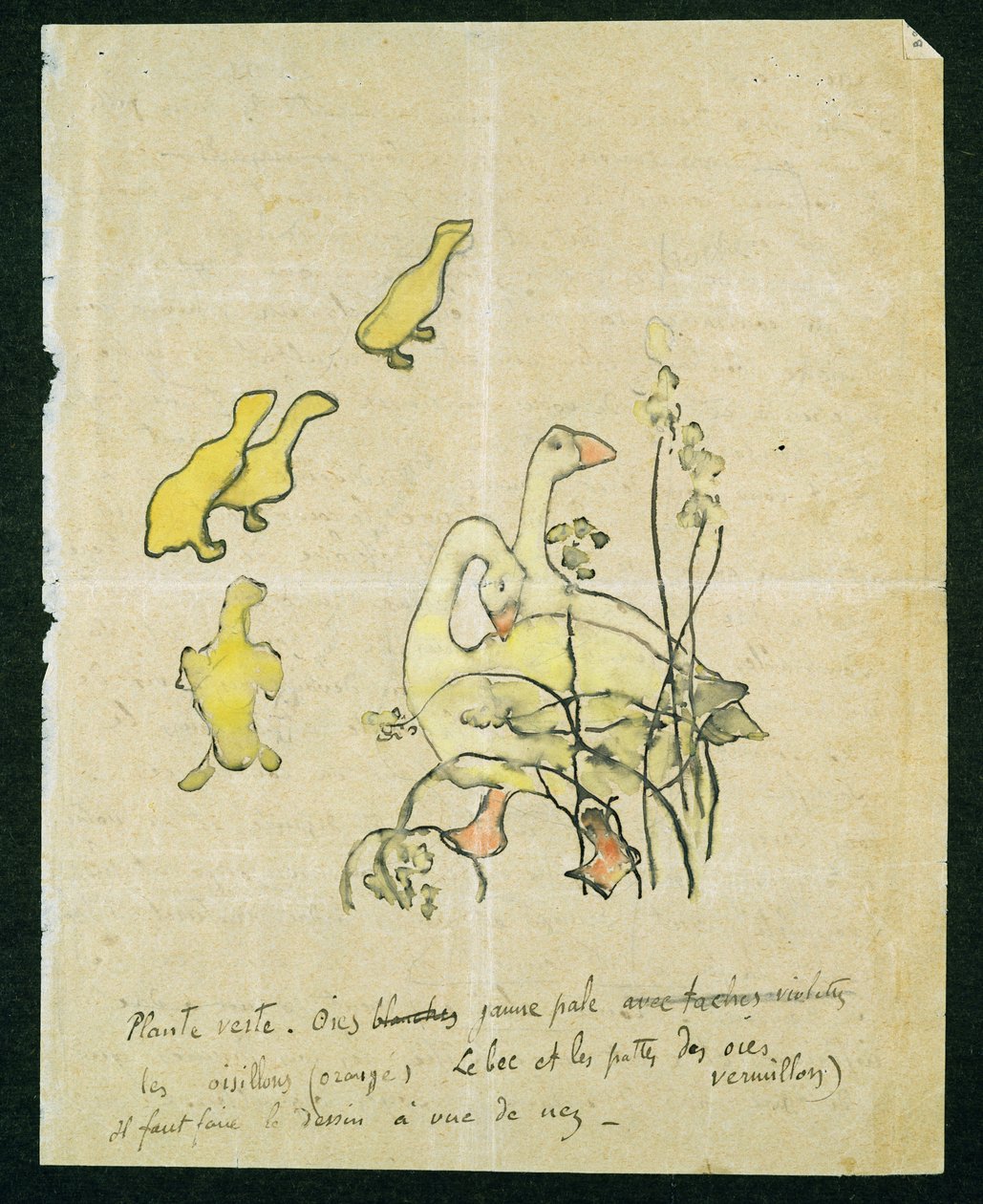 Gansos e gansinhos (wc e tinta no papel) de Paul Gauguin