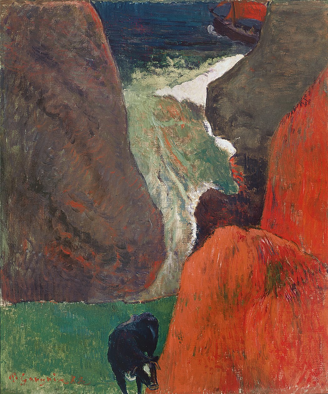 Seascape com vaca. Na borda do penhasco, 1888 de Paul Gauguin