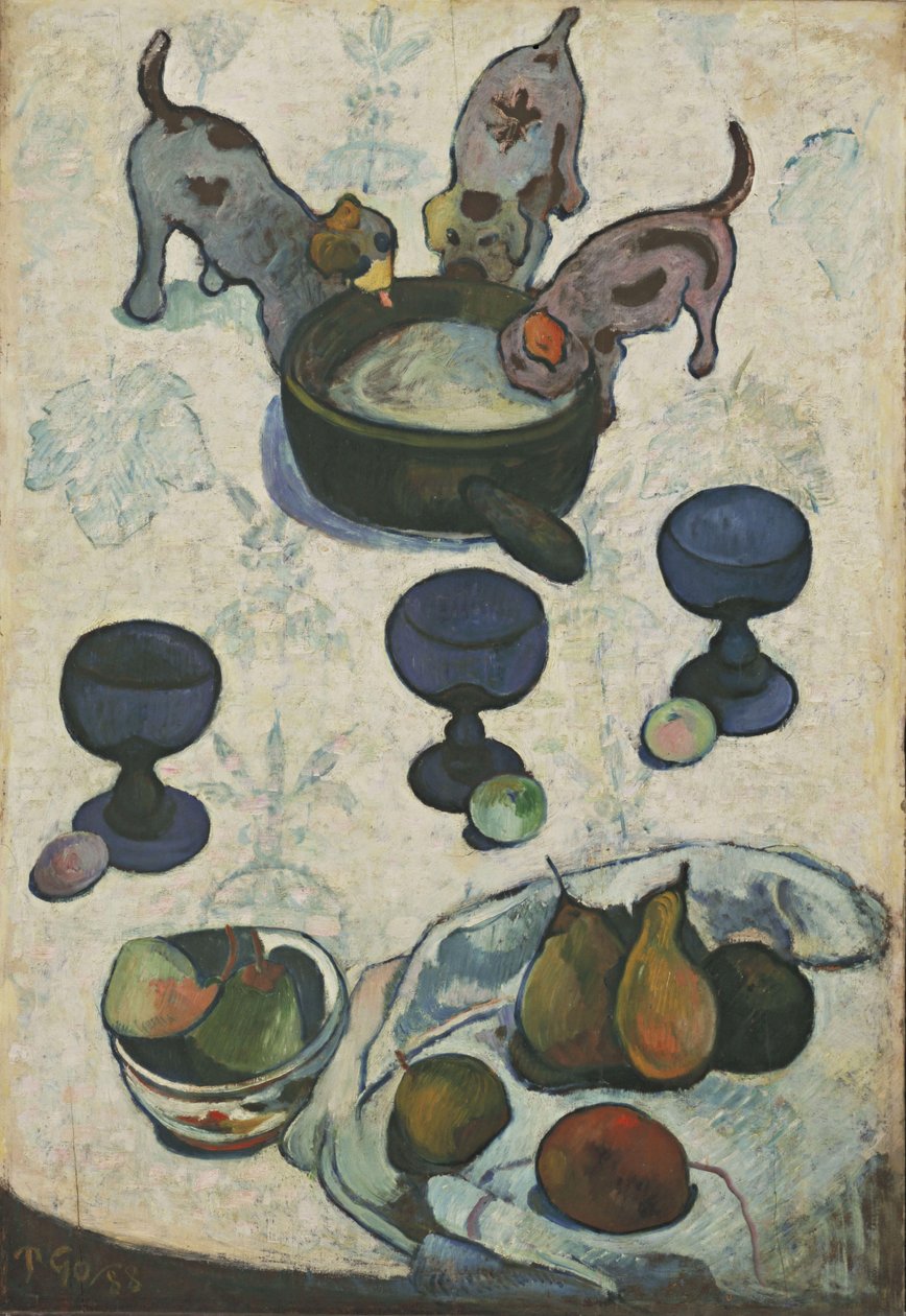 Ainda vida com três filhotes de Paul Gauguin