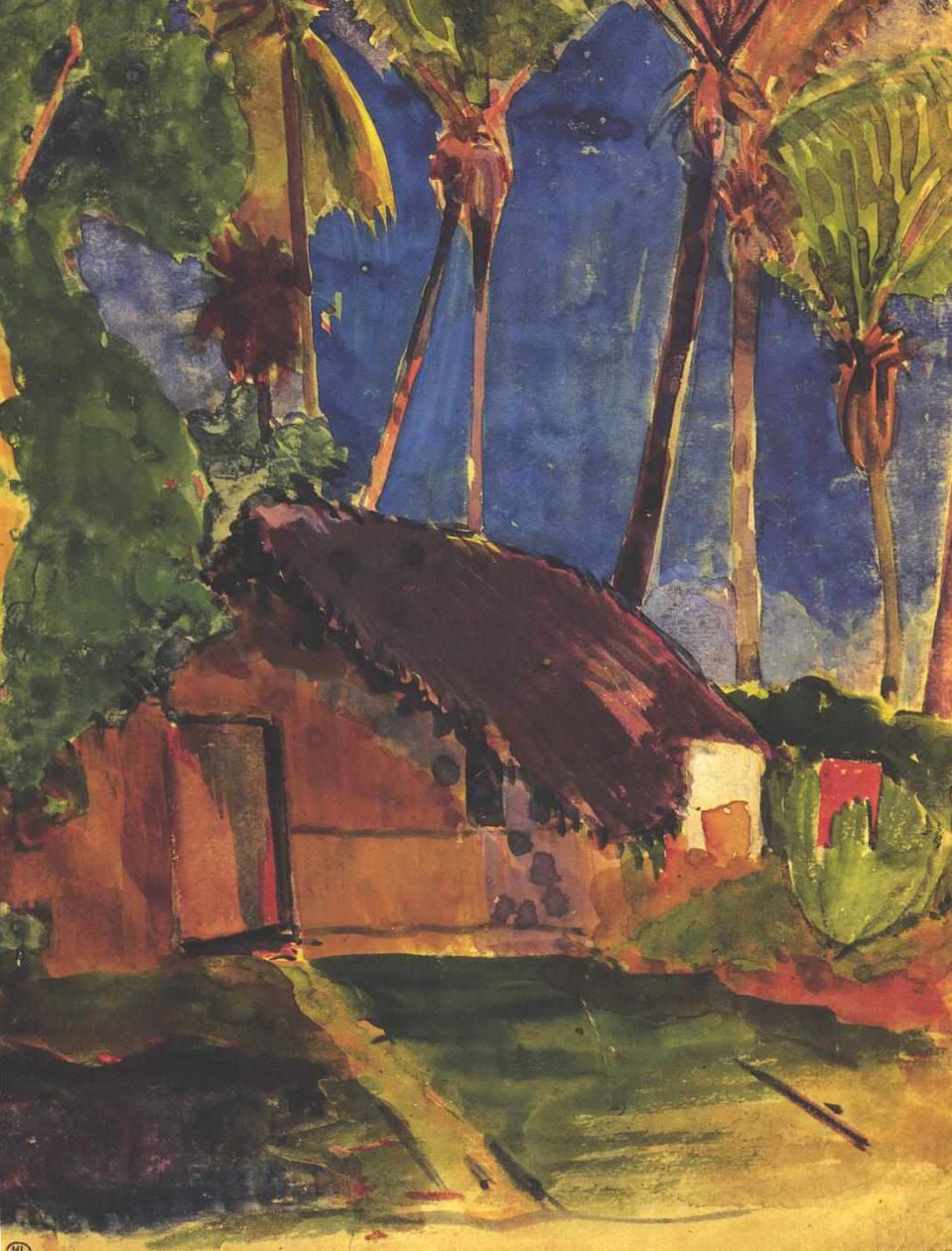 Cabana de palha sob as palmeiras de Paul Gauguin