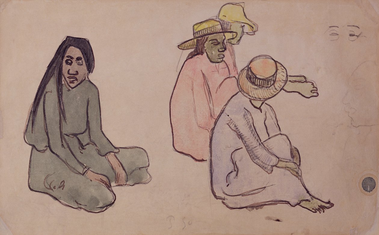 Estudo dos taitianos (wc, tinta e lápis sobre papel) de Paul Gauguin