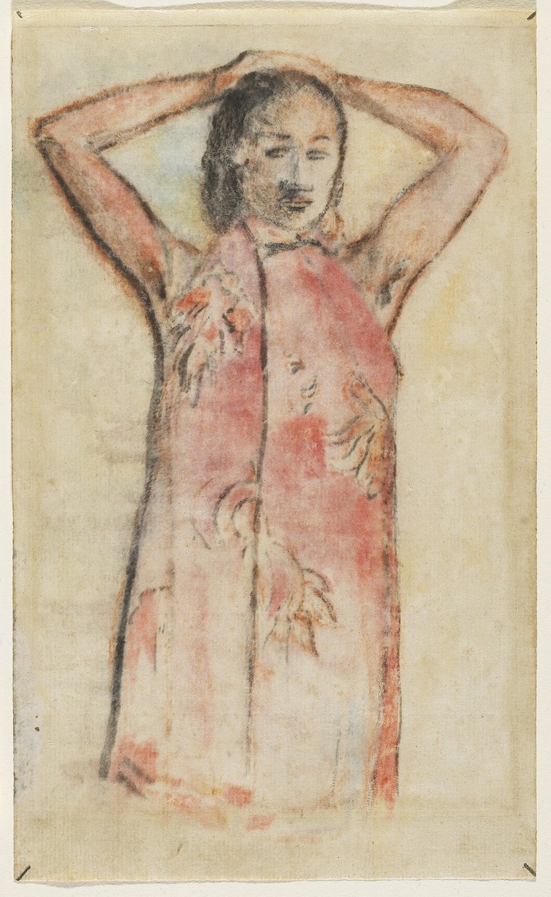 Tahitian Girl em Pink Pareu, 1894 (guache e wc transfer em papel) de Paul Gauguin