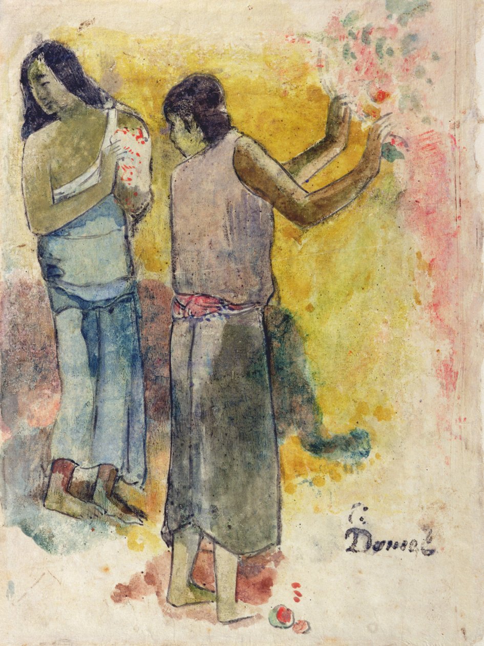 Duas Figuras, Estudo para &39;Faa Iheiche&39;, 1898 (wc e caneta no papel) de Paul Gauguin