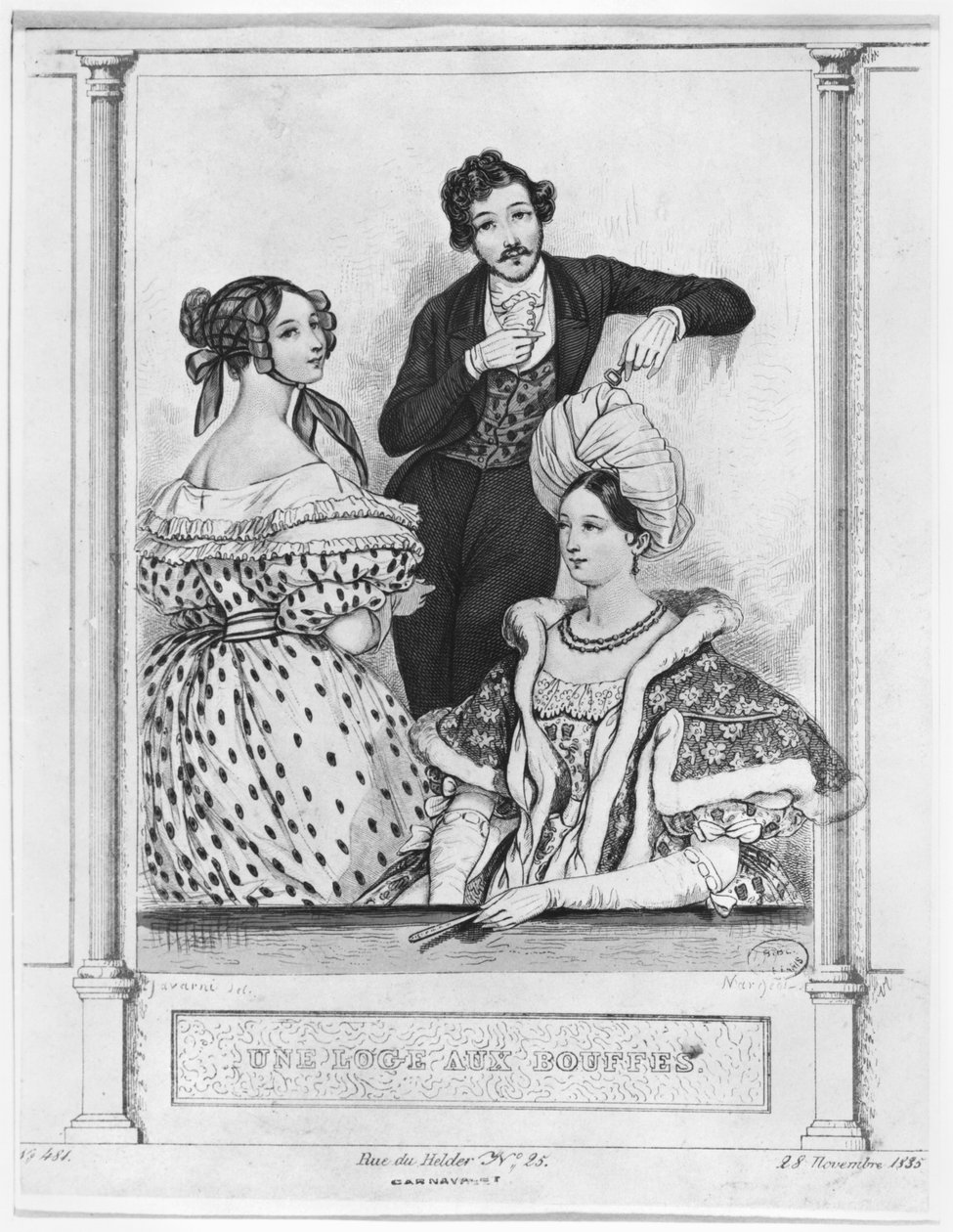 Uma caixa de teatro no Bouffes, gravada por Jean Denis Nargeot (n.1955) 28 de novembro de 1835 de Paul Gavarni