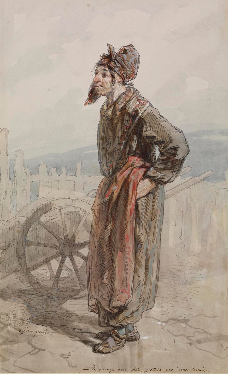 &39;Aos 15 anos, eu ainda não estava formado&39;, c.1855 (wc e tinta com grafite aumentada com branco sobre papel) de Paul Gavarni