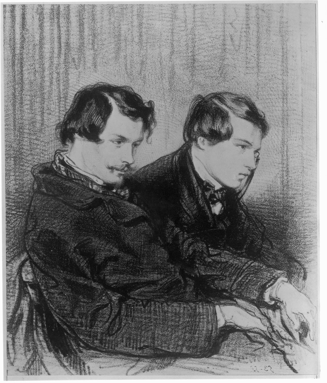 Edmond de Goncourt (1822-86) e Jules de Goncourt (1830-70) em uma caixa no teatro, 1853 de Paul Gavarni