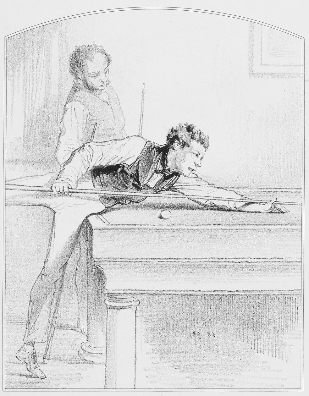 Bilhar, prato 19 de Les Toquades, 1858 de Paul Gavarni