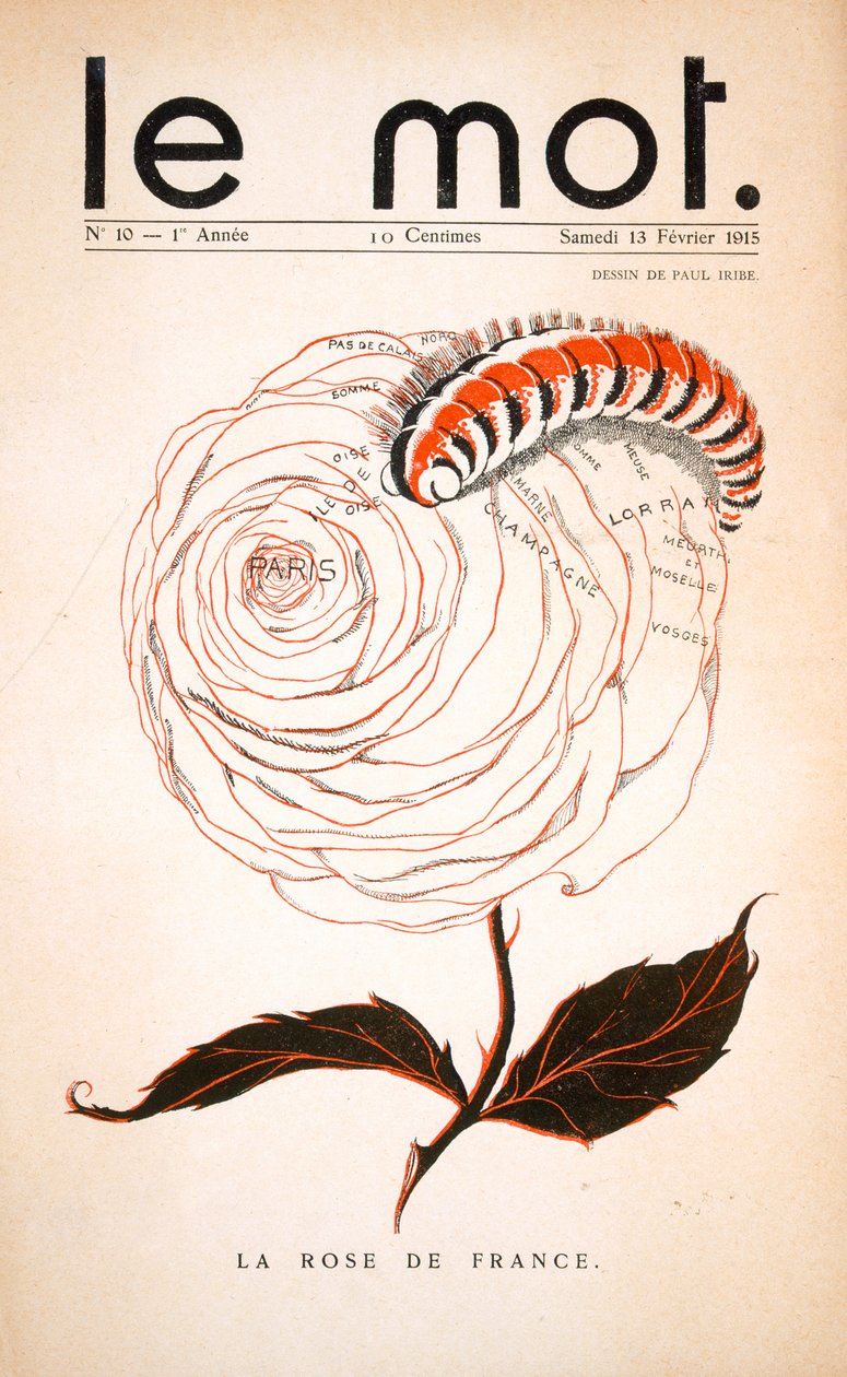 Capa de &39;Le Mot&39;, 13 de fevereiro de 1915 (colout litho) de Paul Iribe