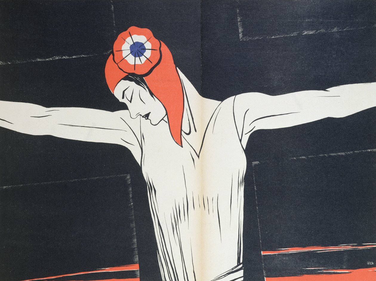 Marianne Crucified, ilustração de &39;Parlons Francais&39; por Paul Iribe (1883-1935), publicado pela Editions Floury, Paris 1934 de Paul Iribe
