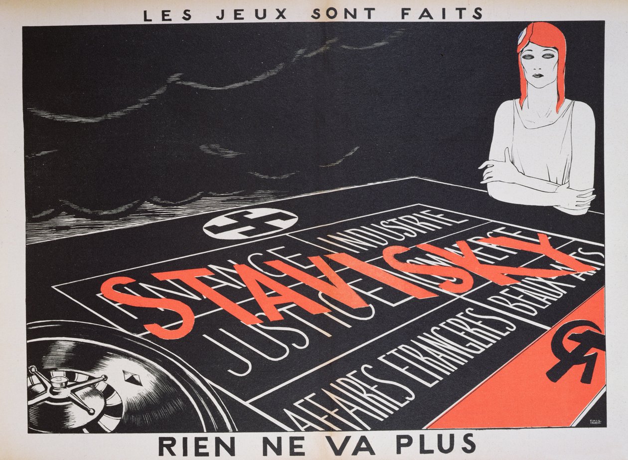 &39;Rien va va Plus&39;, cartum sobre o caso Stavisky, da brochura &39;Parlons Francais&39;, 1934 de Paul Iribe