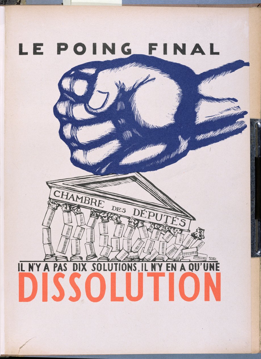 &39;The Final Punch&39;, cartum criticando a Terceira República, de &39;Parlons Francais&39;, de Paul Iribe (1883-1935), publicado pela Editions Floury, Paris 1934 de Paul Iribe