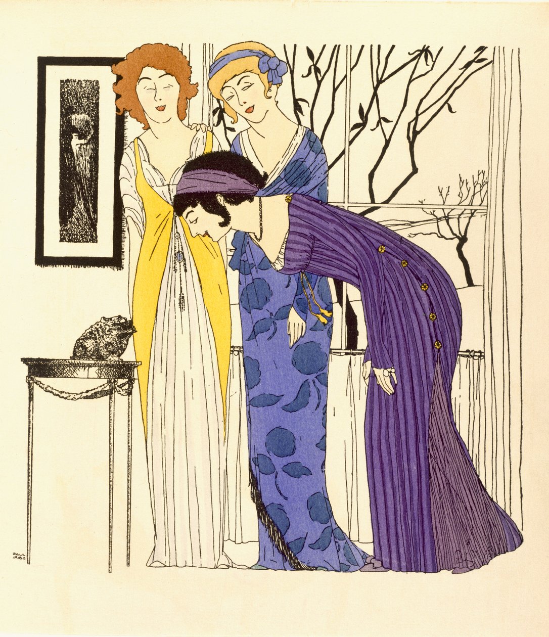 Três vestidos e um sapo (litografia colorida) de Paul Iribe