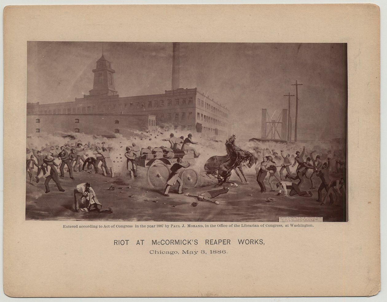 Riot no McCormicks Reaper trabalha, Chicago, 3 de maio de 1886 de Paul J. after Morand