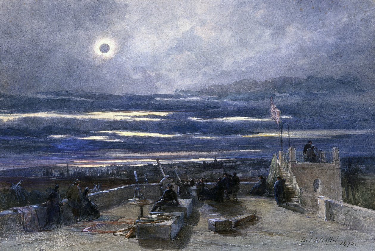 Eclipse Total do Sol, Andaluzia, Espanha, 1870 (wc no papel) de Paul Jacob Naftel