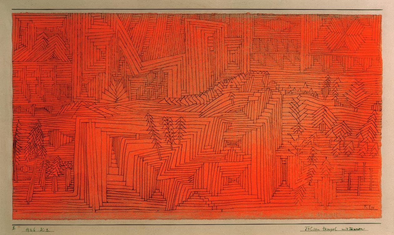 Templo de pedra com abetos de Paul Klee