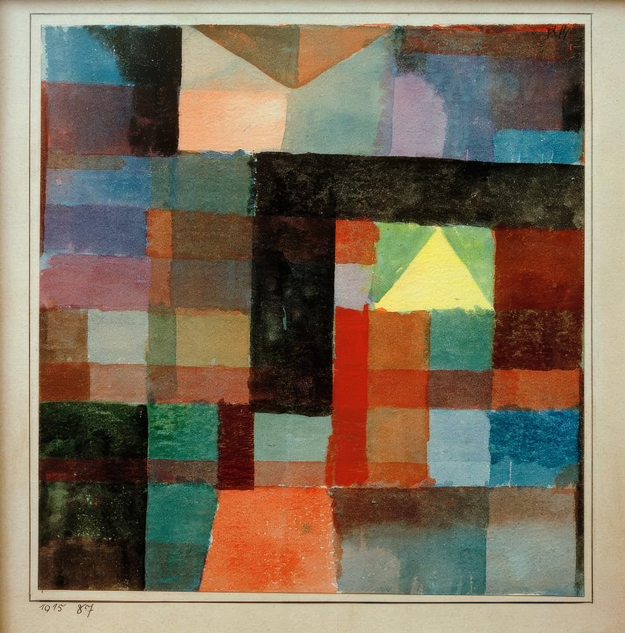 Arquitetura dos quartos com pirâmide amarela - quente - frio de Paul Klee