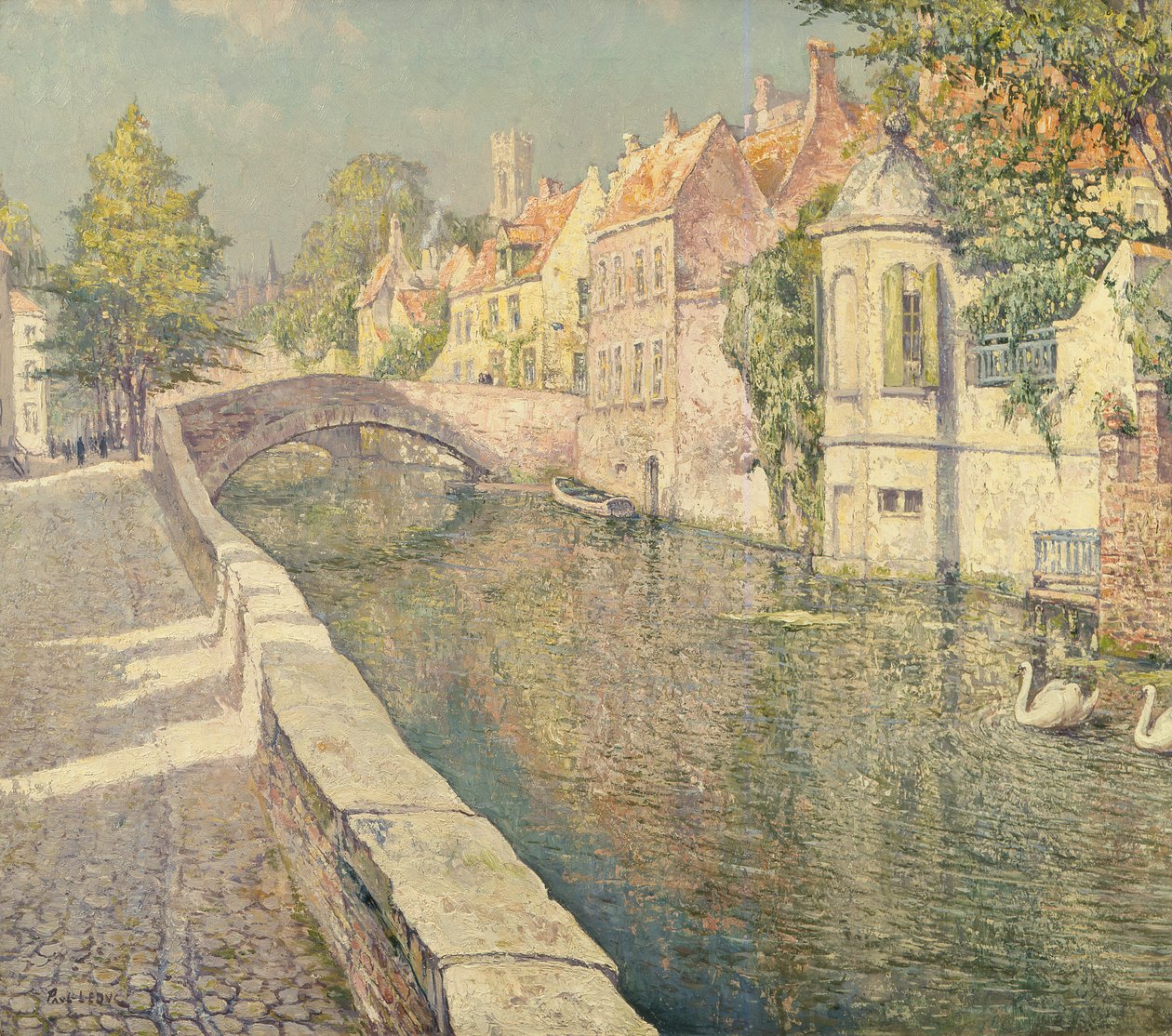 Cisnes em um canal, Bruges de Paul Leduc