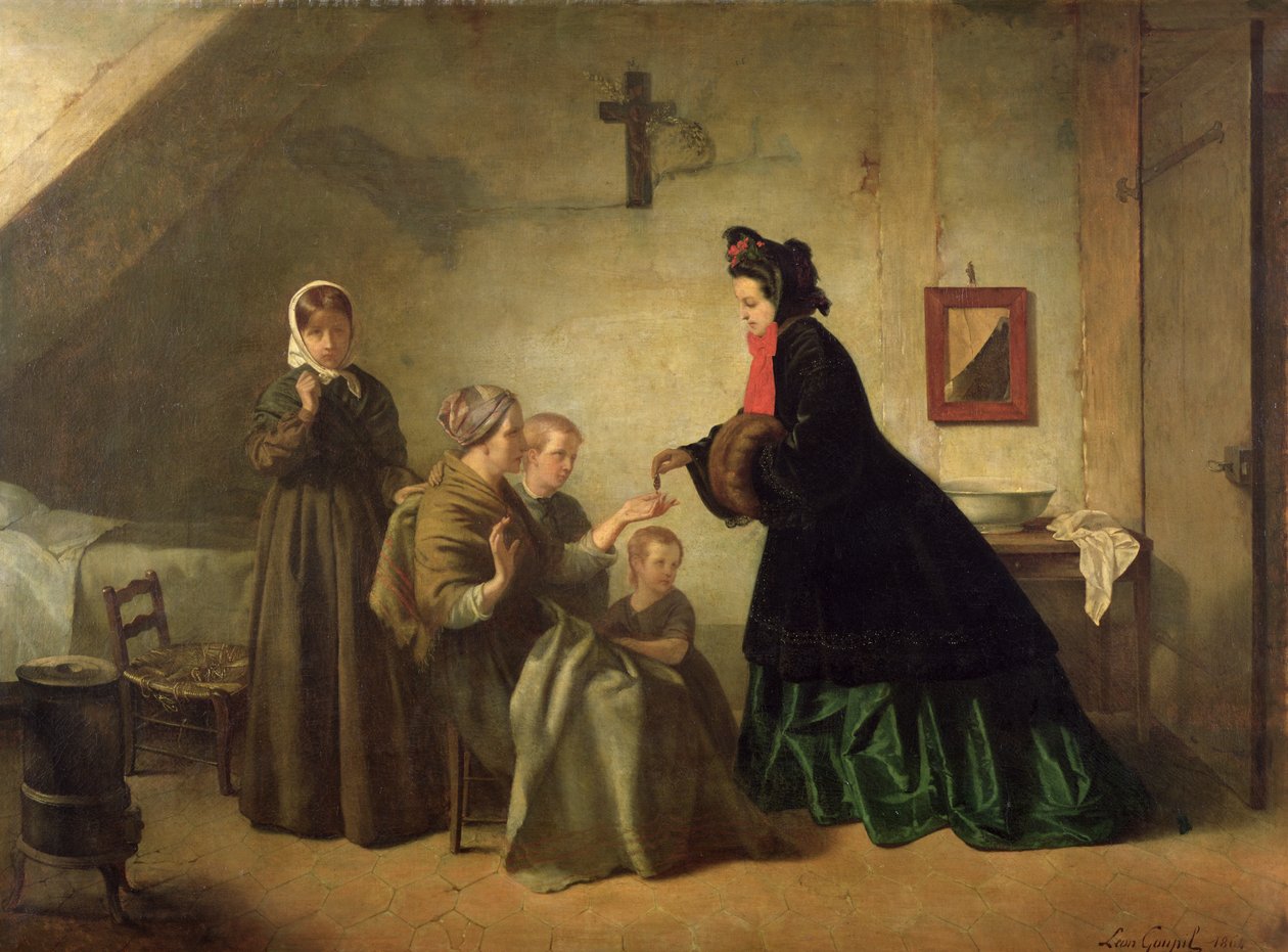 Imperatriz Eugenie (1826-1920) visitando o infeliz, 1864 de Paul Leon Lucien Gopil