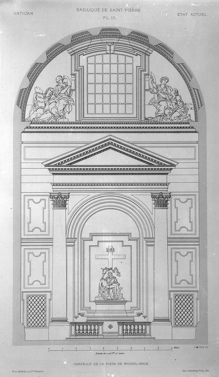 Capela da Pieta em São Pedro, Roma, gravada por Jean Joseph Sulpis, publicada em 1882 de Paul Marie Letarouilly