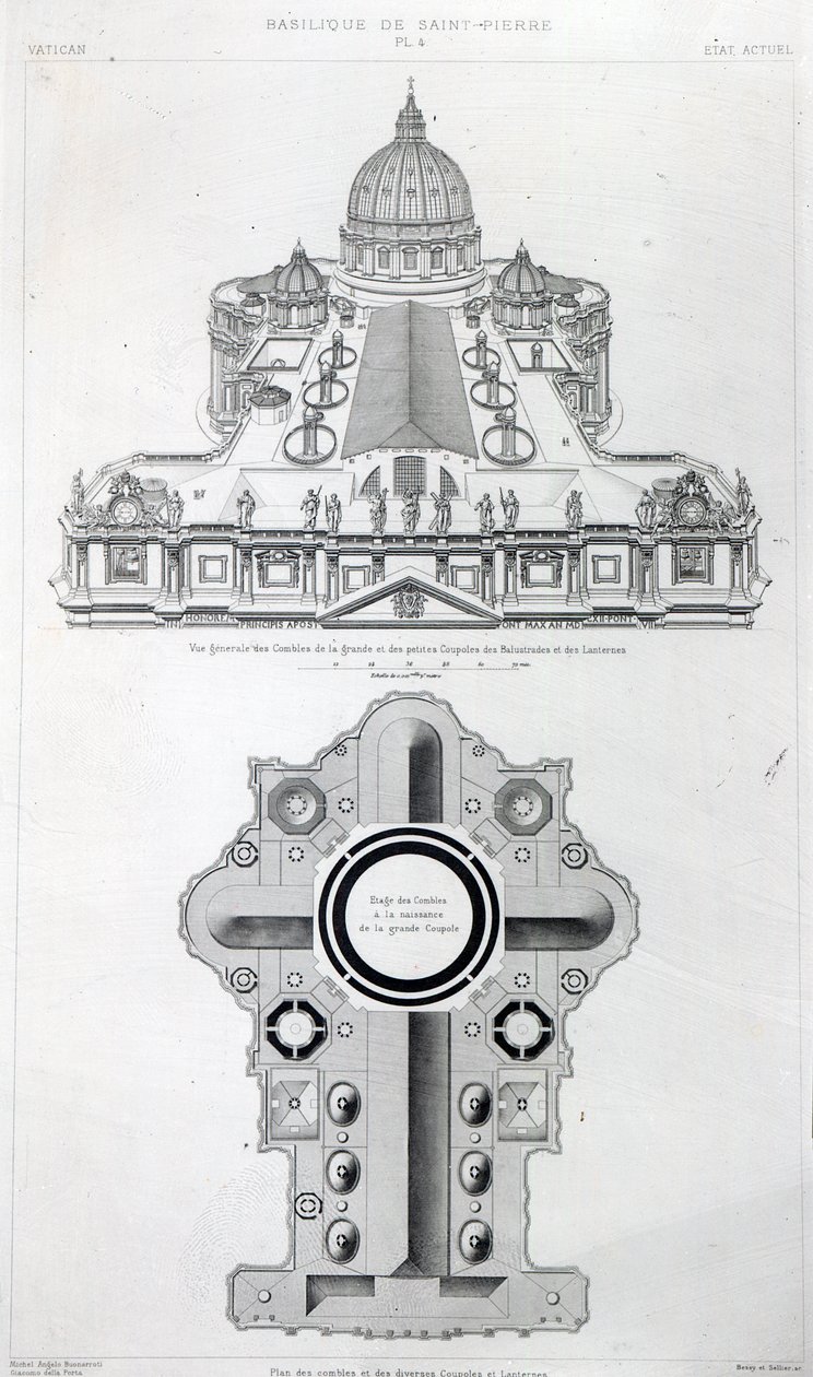 Plano do telhado de São Pedro, em Roma, a partir de "Edifices de Rome Moderne" de Letarouilly, edição publicada em 1882 de Paul Marie Letarouilly
