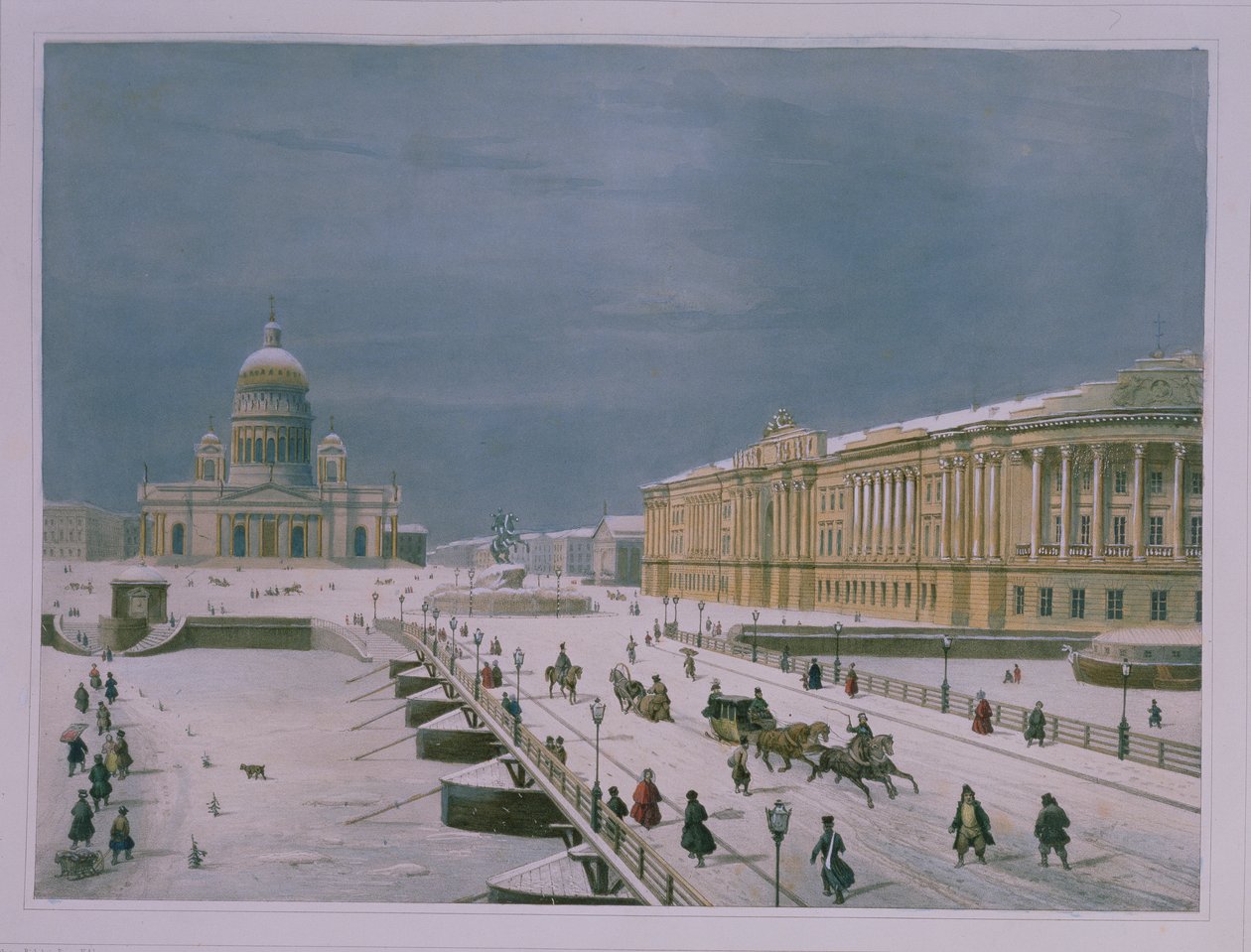A, isaac, catedral, e, a, senado, quadrado, em, st petersburg, 1840s, (color, litho) de Paul Marie Roussel