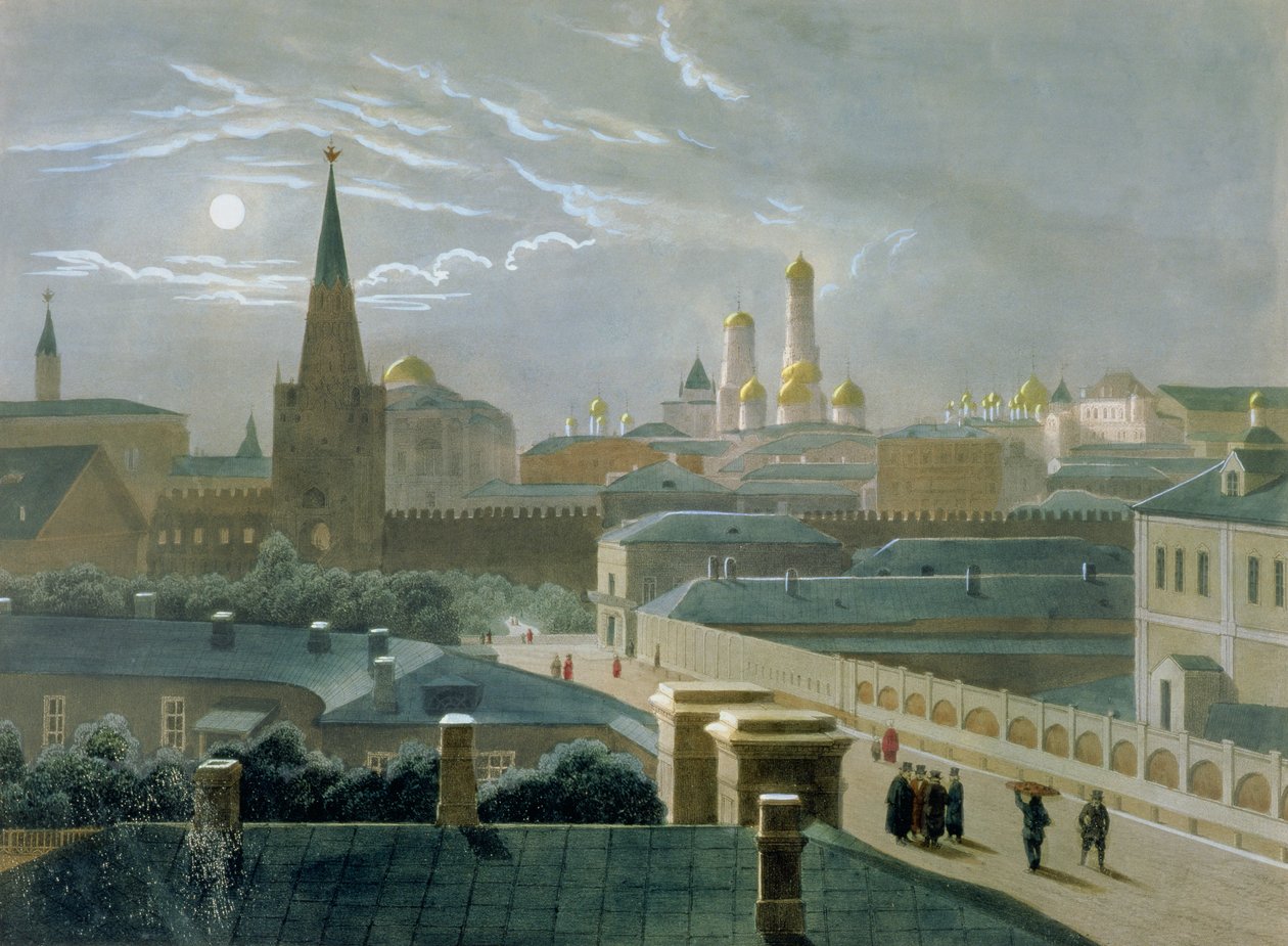 Vista do Kremlin de Moscou, de 1840 de Paul Marie Roussel