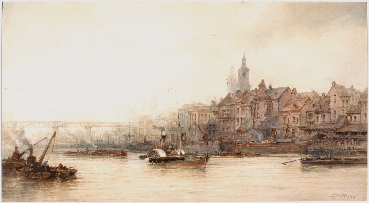 Newcastle River Frontage (bodycolour, lápis e wc no papel) de Paul Marny