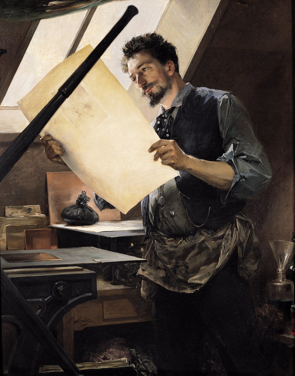 Felicien Rops (1833-98) em seu ateliê de Paul Mathey