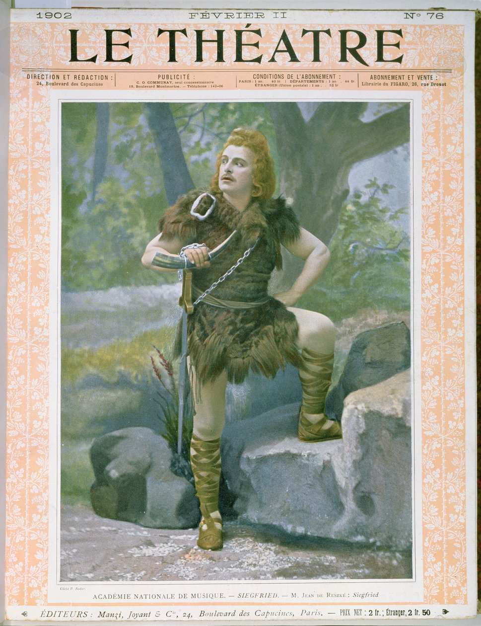 Capa da revista &39;Le Theatre&39; representando Jean de Reszke (1850-1925) como Siegfried em &39;Siegfried&39; de Wagner, 11 de fevereiro de 1902 de Paul Nadar