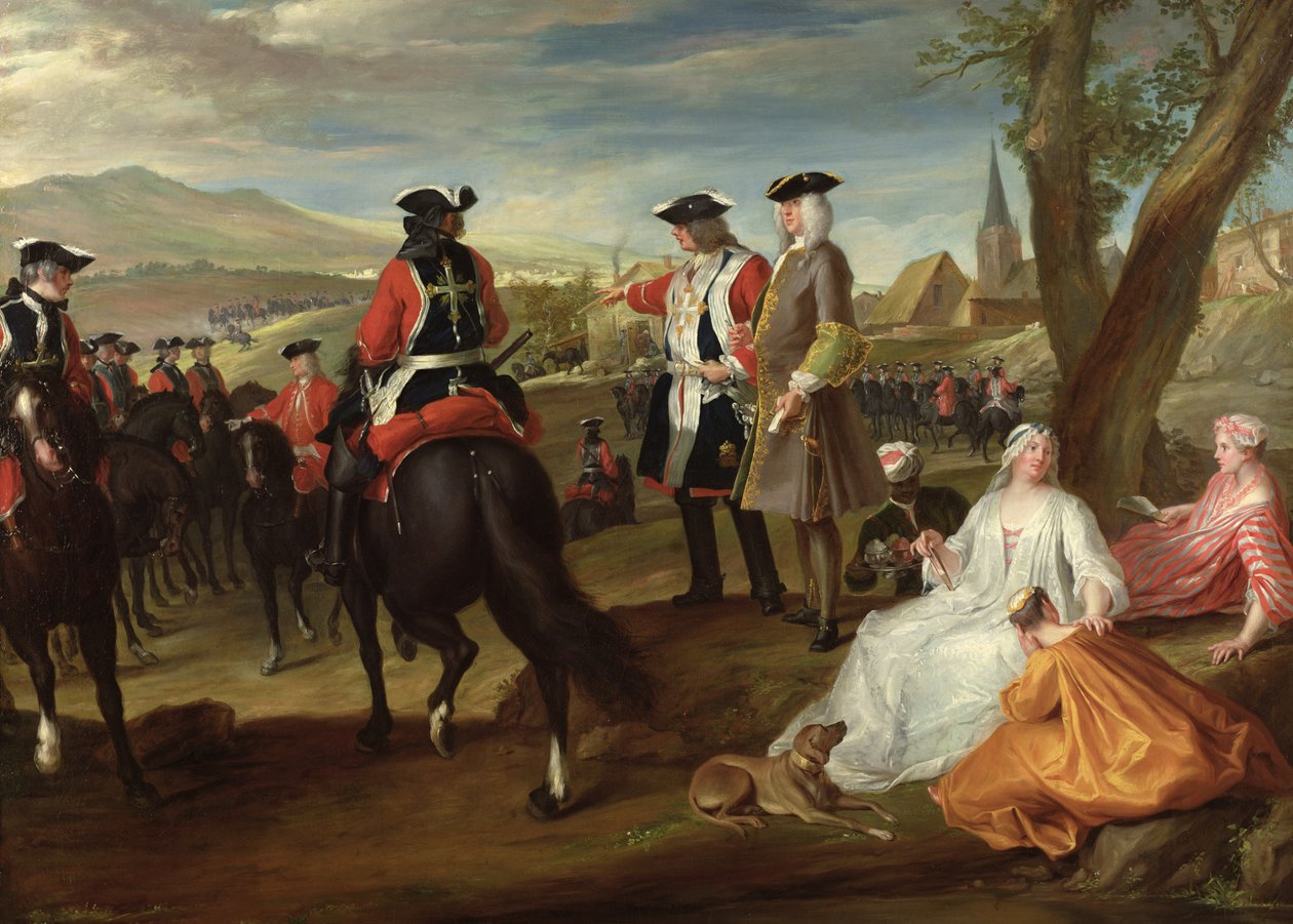Revisão dos mosqueteiros negros na Plaine des Sablons, 1729 de Paul Ponce Antoine Robert