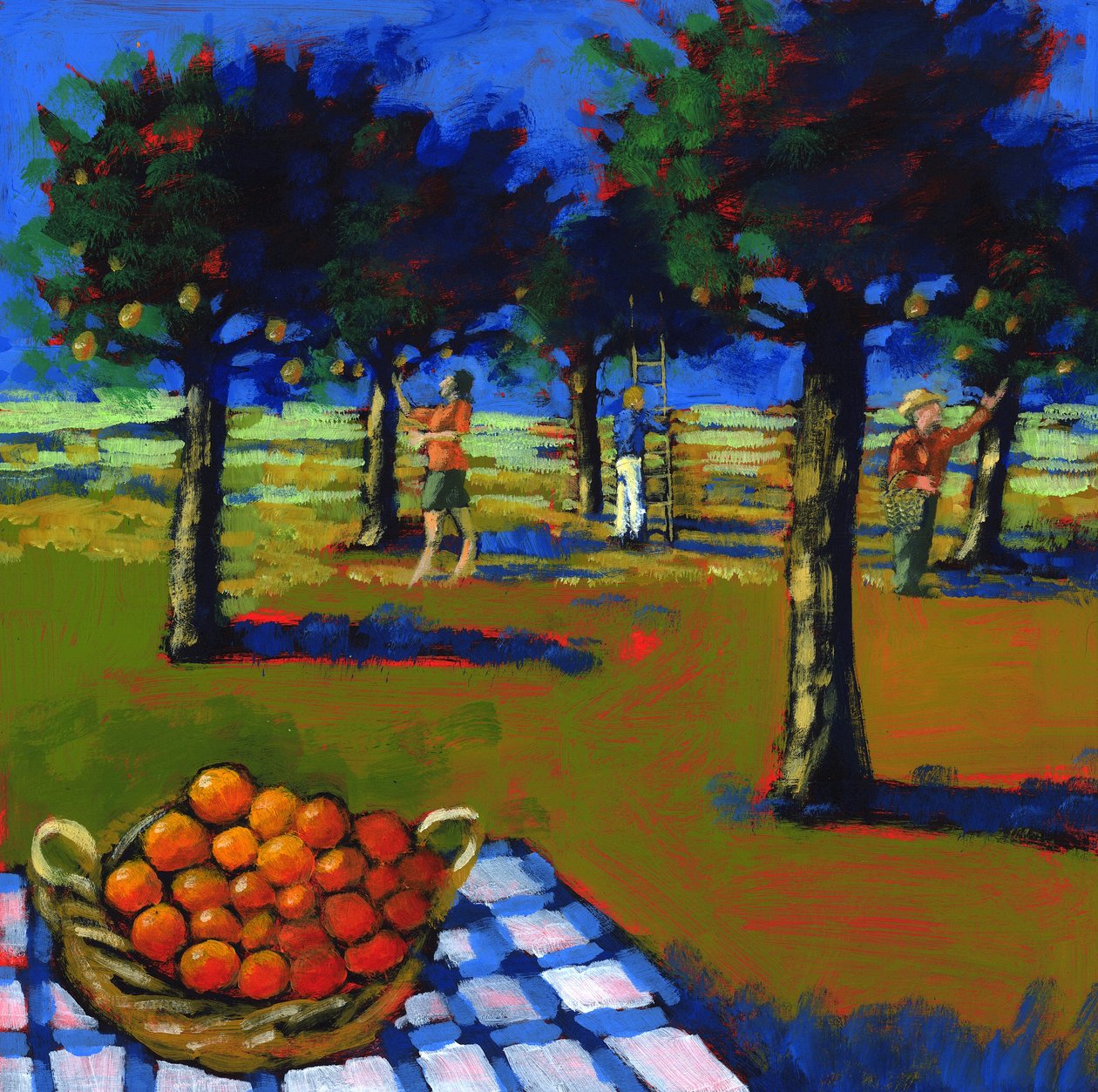 Colheita de laranja, 2008 (acrílico a bordo) de Paul Powis