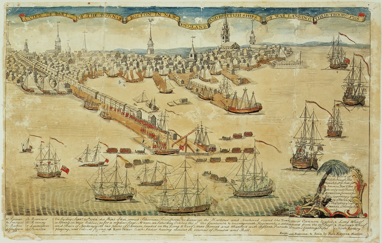 Uma visão de parte da cidade de Boston, na Nova Inglaterra e navios britânicos de guerra Landing suas tropas! 1768 de Paul Revere