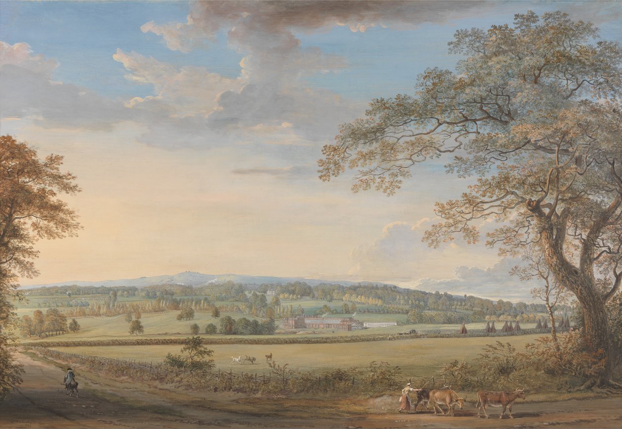 Uma visão dos Vinters em Boxley, Kent, com o Sr. Whatmans Turkey Paper Mills de Paul Sandby