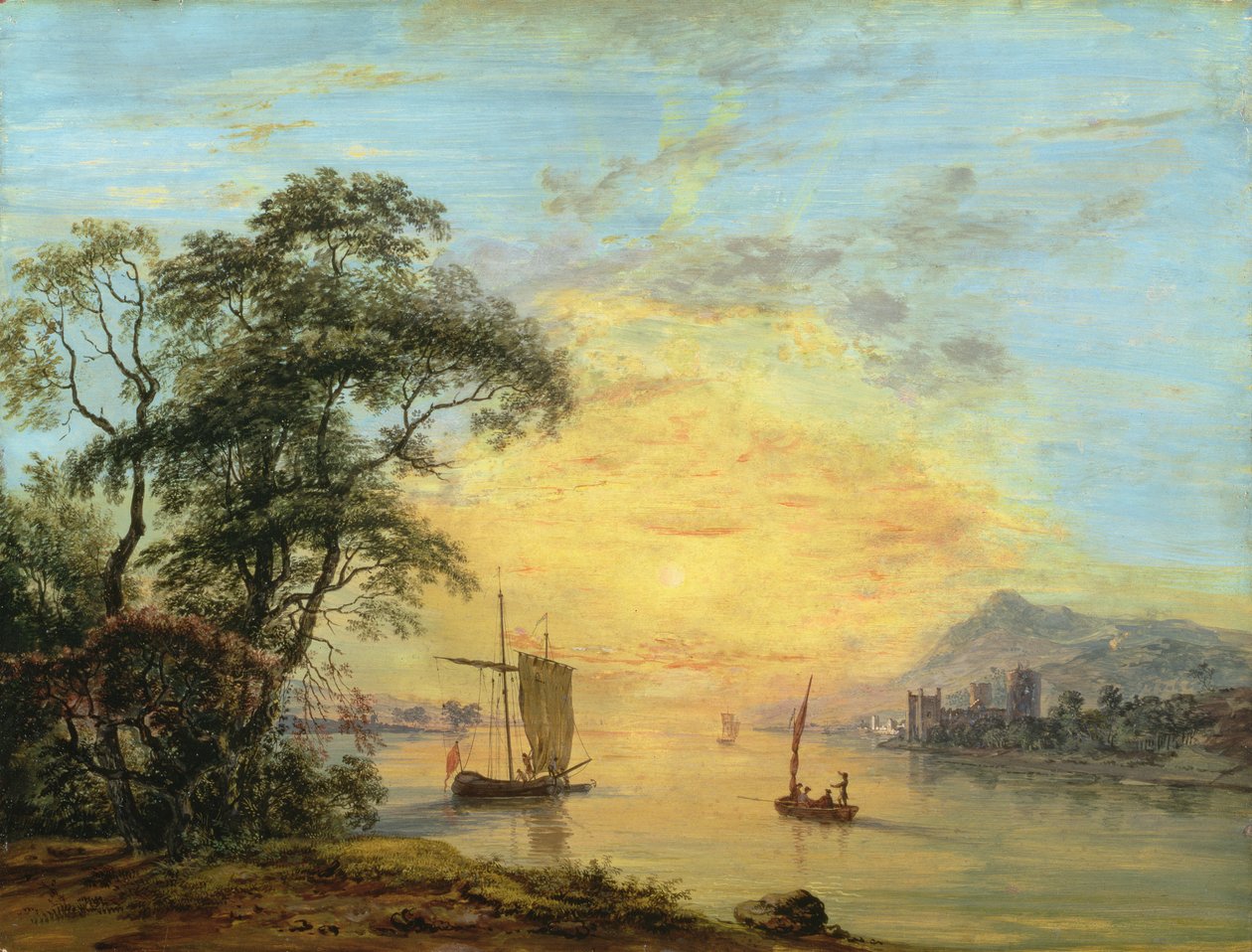 Uma paisagem do rio do sol de Galês, c.1775-1800 de Paul Sandby