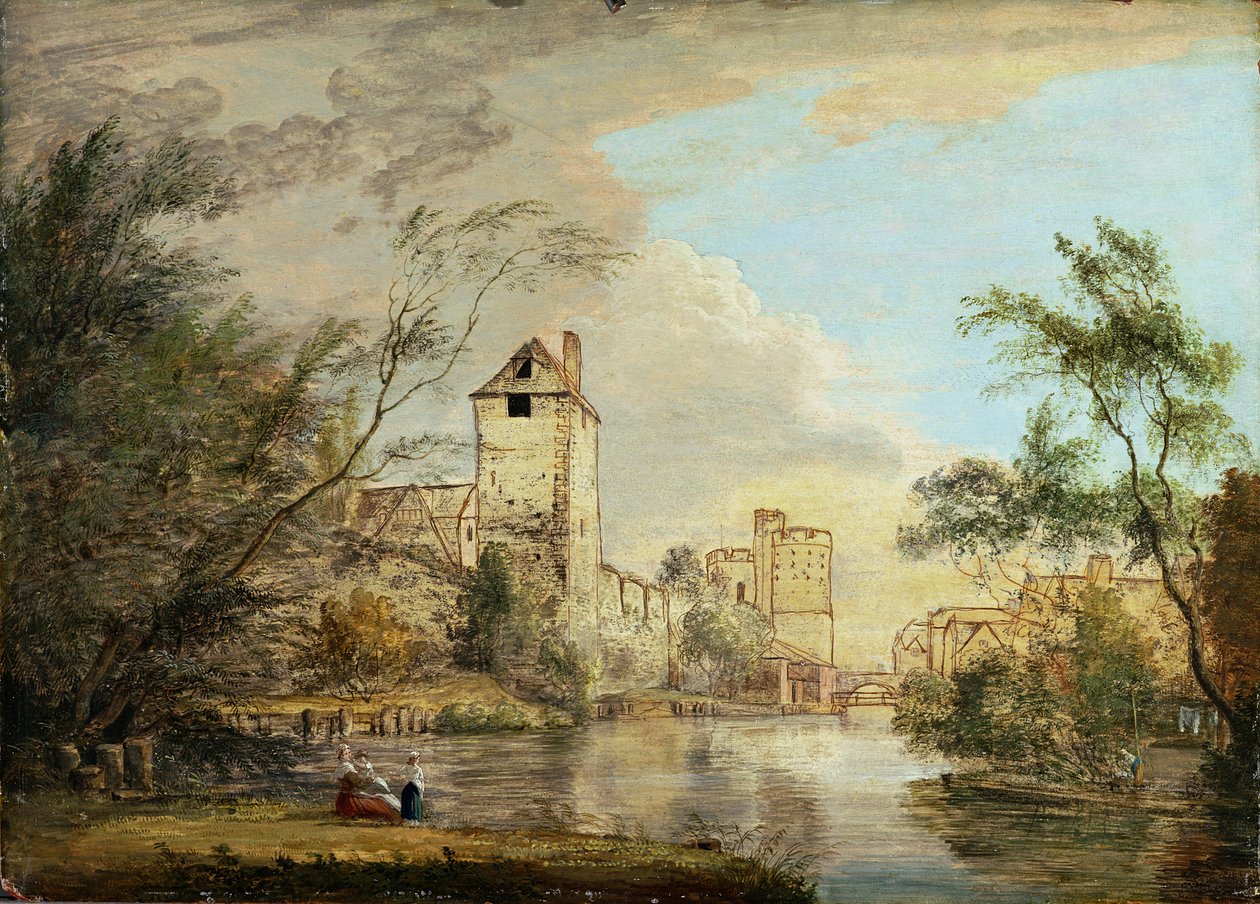 Uma visão inacabada do Portão Oeste, Canterbury, c.1790-1800 (caneta, tinta marrom e óleo sobre papel) de Paul Sandby