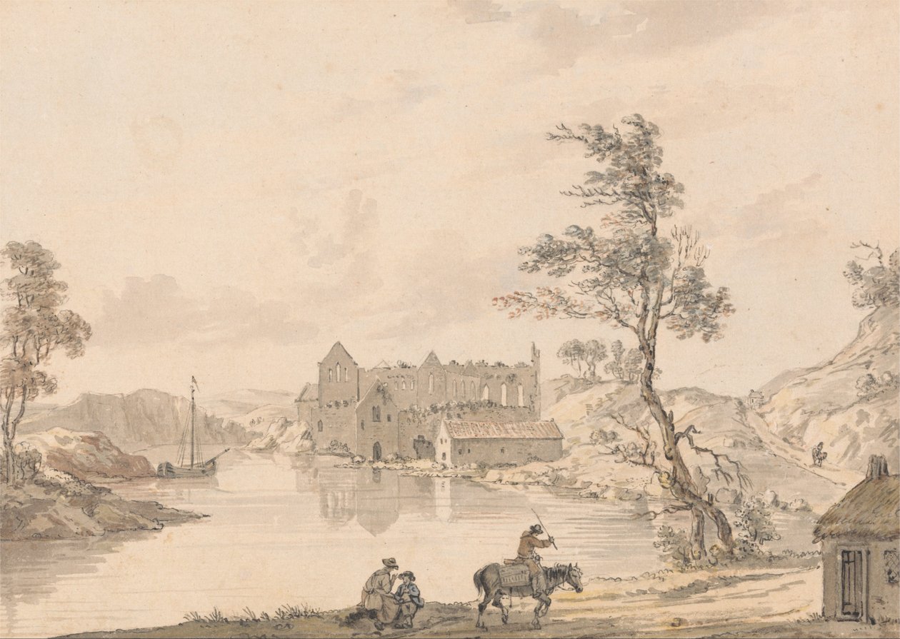 Abadia de Askeaton perto de Limerick, Irlanda no rio Deel de Paul Sandby