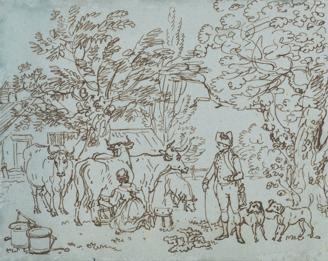 Paisagem com uma empregada de leite e um namorado de Paul Sandby